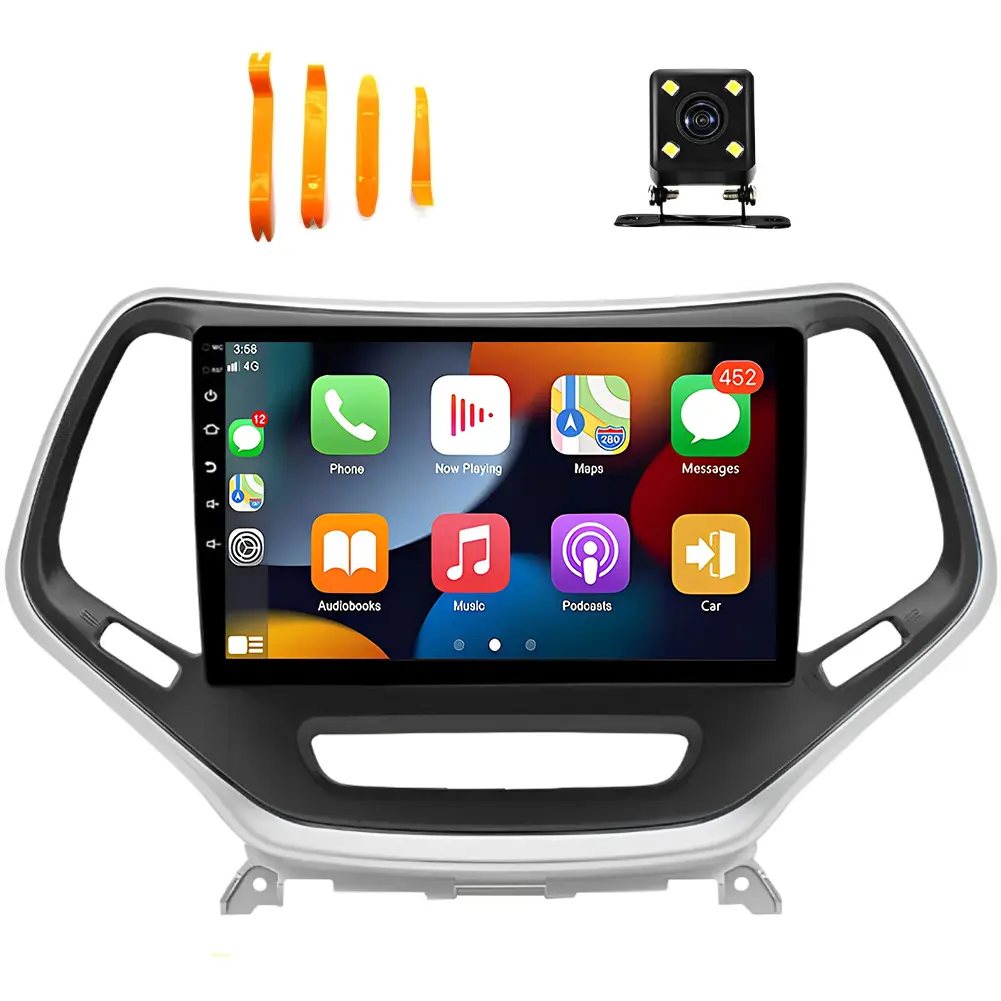 10.1" Car Stereo for Jeep Cherokee 2015–2018 with Wireless CarPlay/Android Auto, HD Touchscreen, 4-LED Camera, GPS, WiFi, 2+32GB car play  Car Audio carplay screen