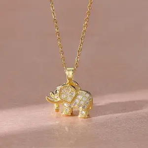 18K Gold Plated Elephant Necklace Elegant Sparkling Zirconia Animal Pendant Necklace Trendy Collarbone Chain For Women