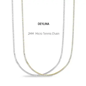 DEYLINA Micro Tennis Chain for Men and Women - Gold-Plated Tennis Chain with Premium Storage Travel Pouch - Snatch-Proof Clasp, Sweat-Proof, Fade-Resistant - Lifetime Quality, Designed in Miami