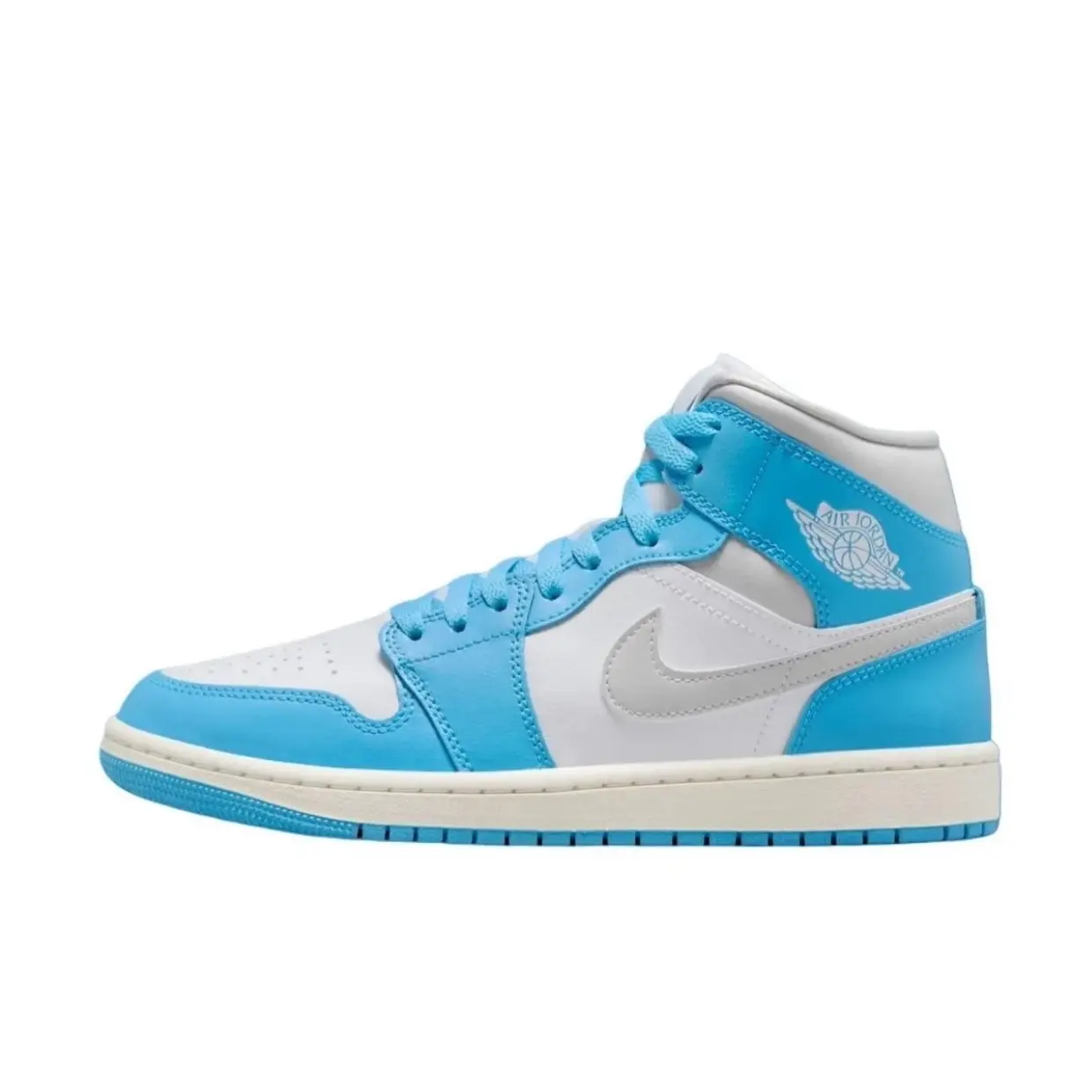 Nike Air Jordan 1 Mid Dark Powder Blue White Sail Neutral Grey Women’s Perfect Daily Casual Fashion Footwear Shoe Walking Sneakers Girl, Athletic Shoes, Sports Shoes, Leather