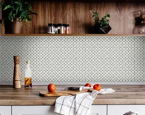 360 stand 8x8 in. Coastal Sage Gray Smooth Fleur Self-Adhesive Wall Decal Tiles, 24 Pcs Removable Peel & Stick Decorative Backsplash Stickers for Home Kitchen Decor, Removable Decorative Backsplash