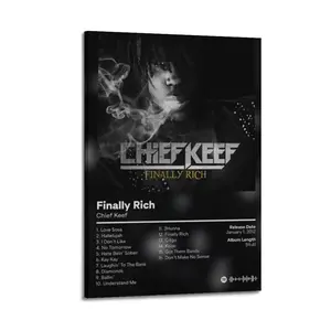 2D Flat "Finally Rich" Chief Keef Canvas Print, 1-Piece Abstract Art Wall Decor with Wood Frame, Oil Painting Poster for Corridor and Home Walls, Multi-Size Option