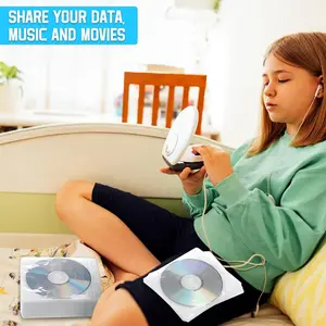 200 Pcs Cd DVD Sleeves Envelopes Bulk Double Sided Refill Plastic Disc Holder Case for Blank Storage Binders Clear for Protection Replacement(White)