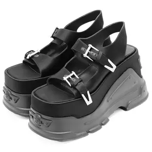 Pre-owned VERSACE Cotton Small Leather Goods Medusa Anthem Platform Sandals