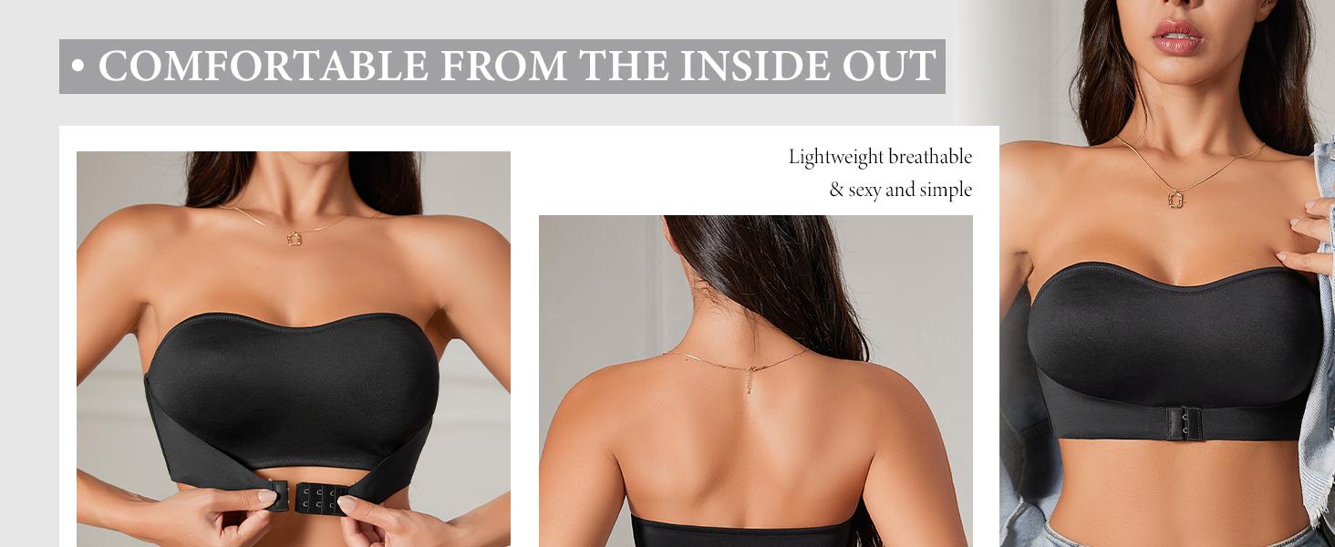 3 Pack Strapless Bras for Women Non-Slip Silicone No Padded Bandeau Bra Wireless Tube Top Front Closure Bra Womenswear