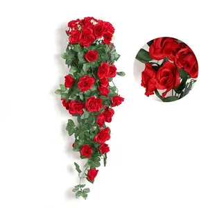 1 Piece Artificial Hanging Rose Plant, Fake Ivy, Artificial Roses, UV-Resistant Outdoor Flowers, Ideal for Weddings, Home, Office, Arches, Decorations