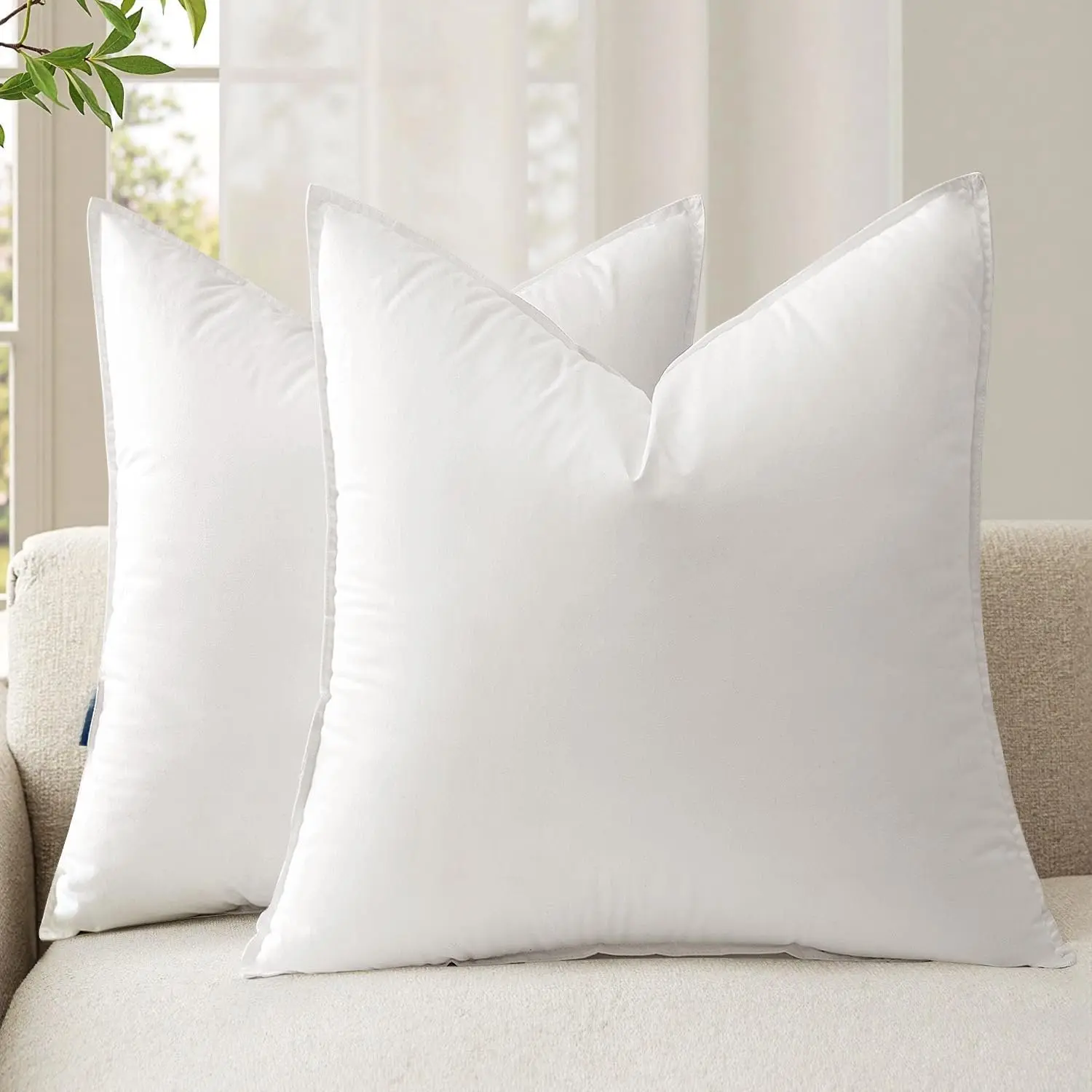 20x20 Throw Pillow Inserts,Set of 2 Decorative Pillow Inserts with Soft Cotton Cover,Fluffy and Cozy Indoor Square Sofa Couch Pillow Inserts White