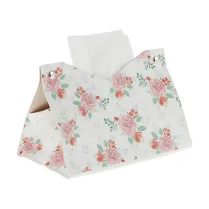 Unique Bargains 1 Pc Durable Flower Pattern Tissue Box Cover for Living Room Table Desk White Red