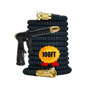 High-Pressure Garden Hose Set - 3x Retractable Expandable Water Hose - Durable Rubber Material - American Standard Connector - Suitable for Outdoor Home Cleaning and Car Washing - Multifunctional Garden Tool Kit
