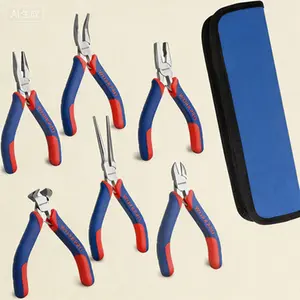 6-Piece Mini Pliers Set for Crafts and Electronics Repair, Needle Nose, Diagonal, Long Nose, Bent Nose, End Cutting and Linesman Pliers, Compact Tool Kit with Storage Pouch, Reusable Professional Hand Tools