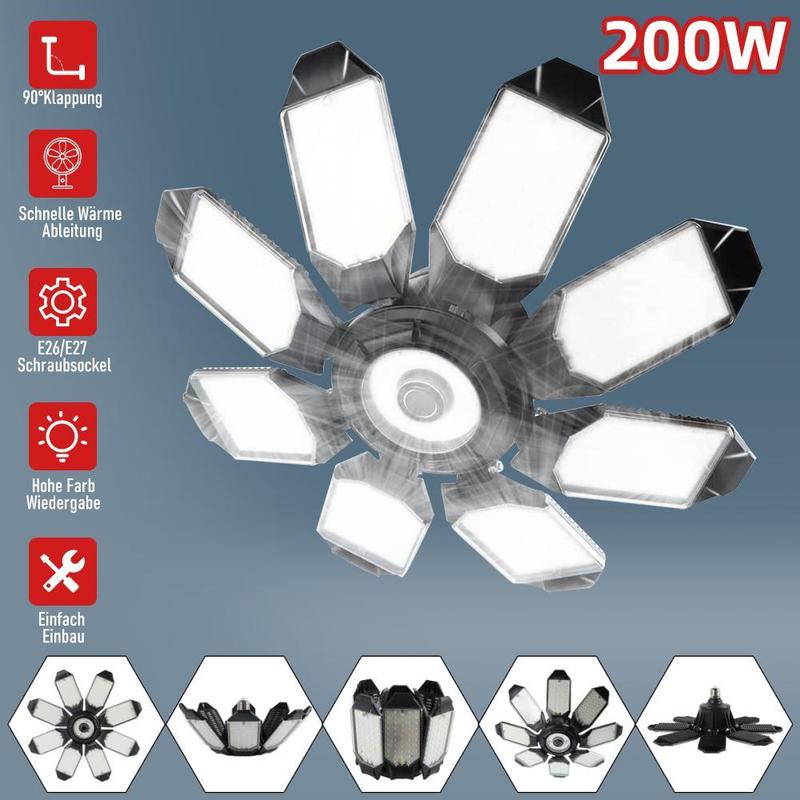 LED Garage Light - Super Bright Lights Ceiling Led with 10 Deformable Panels Compatible for E26/E27 Garage Light