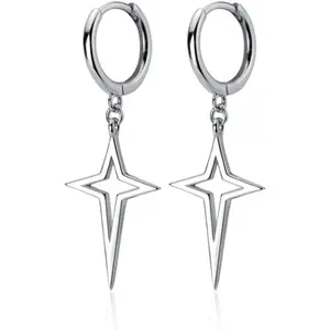 Minimalist Cross Star Dangle Drop Small Hoop Earrings for Women Girls 925 Sterling Silver Charms Huggie Hoops Constellation Tiny Star Cartilage Earring Pierced Ear Crucifix Jewelry