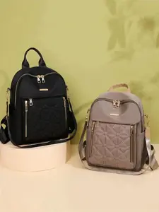 CYX Women's Fashionable Quilted Nylon Backpack, Casual Versatile Zipper Backpack for Women & Girls, Trendy All-match Commuter Bag for Work & School, Casual Daypack