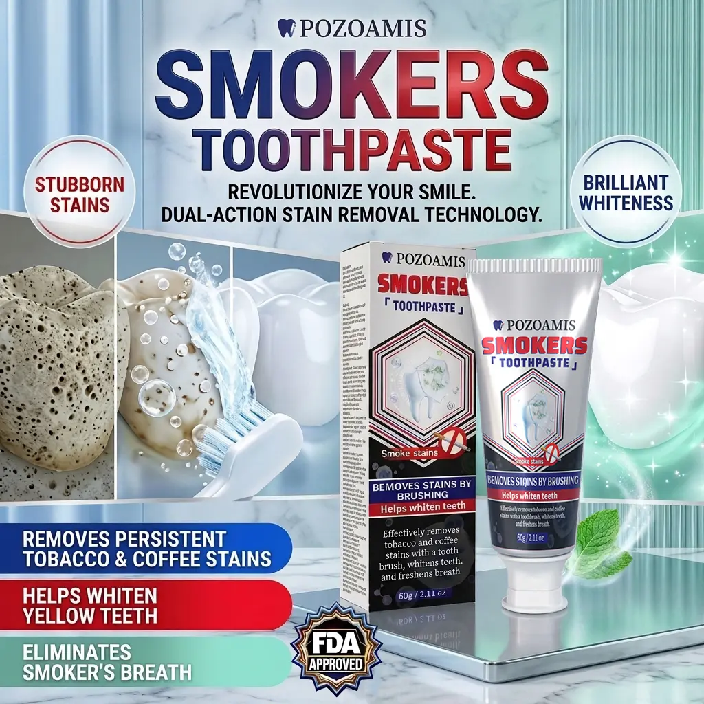 POZOAMIS Smokers Toothpaste with Coconut Oil & Mint to Whiten Yellow Teeth, Removes Smoke Stains & Supports Gum Health, Soothing Cream, 60g, Single Item, Cleansing