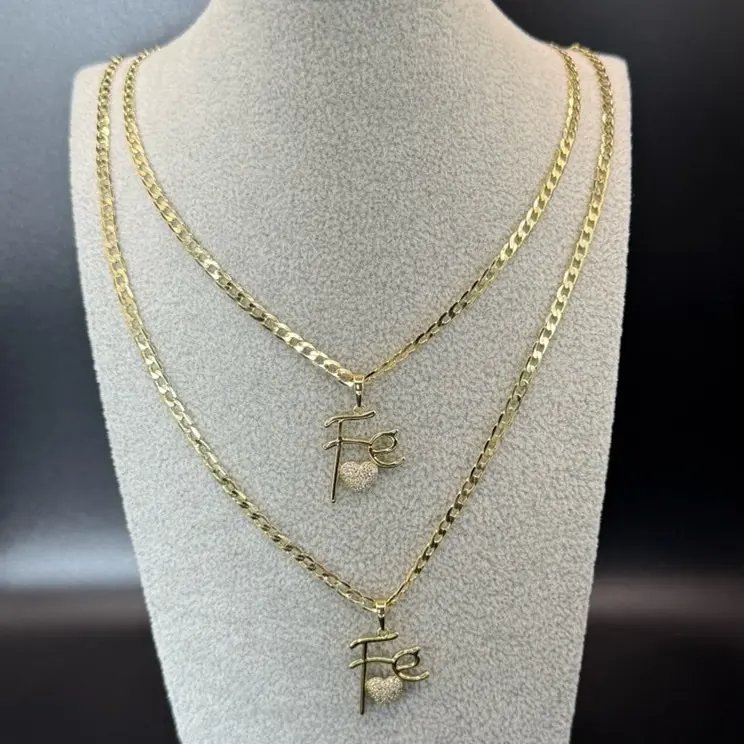 Gold Plated Cuban Chain & Faith Pendant Necklace cod 0203 18 20 22 Inch Lengths Stylish Durable Jewelry for Various Occasions