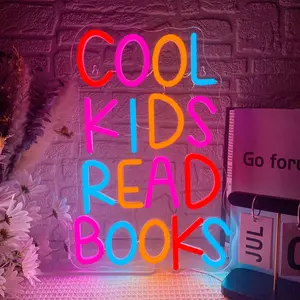 "Cool Kids Love to Read" LED Neon Sign — USB-Powered, Colorful Reading Room Decor, Back-to-School Gift for Kids, Decoration for Bookstores, Libraries, and Classrooms