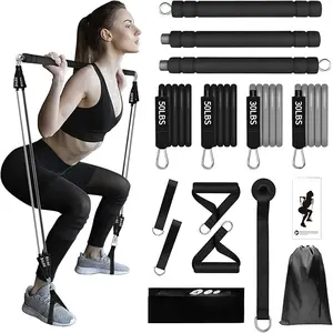 Resistance Band-Multifunctional Portable Weighted Exercise Pilates Bar, Home Gym with Beginner Workout Equipment, Yoga Set for Full Body