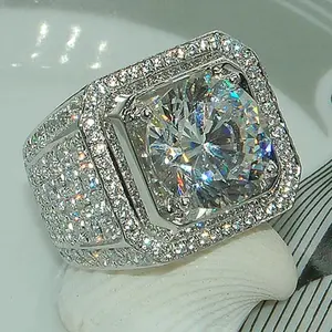 Milangirl Big Hip Hop Rhinestone Men Out Bling Square Ring   Pave Setting CZ Wedding Engagement Rings Top Quality