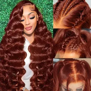 GK 13x6 Reddish Brown HD Glueless Closure Human Hair Wig, 180% Density Body Wave Curly Wig, 40in Long with 613 Blonde, Pink, Blue Color Options, Glueless Closure Wig, Curly Wigs, 40 Inch Hair,summervibes