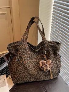 Women's Leopard Print Retro Large Capacity Tote Bag, Fashion Casual Shoulder Crossbody Bag, Stylish Daily Use Handbag, Everyday Shoulder Bag