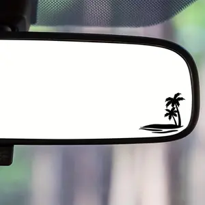 4PCS/SET Fresh Vacation Style "Island Palm Tree Silhouette" Logo Sticker - For car rearview mirror decor, With lazy relaxing vibe, features concise black double palm trees + island silhouette (minimalist fresh stroke + vacation leisure style).
