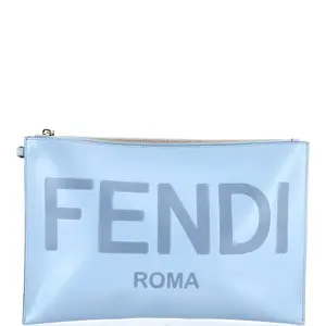 Pre-owned FENDI Leather Clutches & Wristlets Logo Flat Wristlet Pouch Embossed Large by Rebag