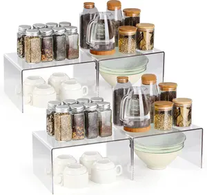 Kitchen Cabinet Organizer Shelf,  Rack, Plate and Cupboard Storage Riser, Versatile Pantry Shelf, Durable Clear Countertop Organizer for Home and Kitchen(4 PCS)