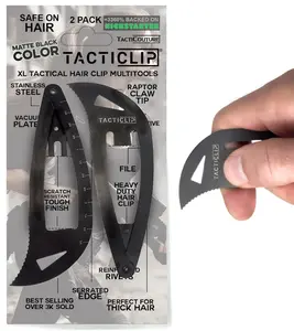 XL Tacticlips - Multitool Tactical Hair Clip (Black) - Jumbo Hair Clips Snap