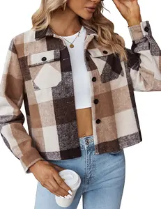 Zeagoo Flannels for Women Cropped Shacket Jacket Fashion Plaid Button Down Shirt Fall Coat Tops cropped trench coat sweater knitwear plush coat