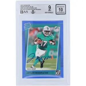 Jaylen Waddle Miami Dolphins Autographed 2021 Panini Donruss Rated Rookie Press Proof Blue #263 Beckett Fanatics Witnessed Authenticated 9/10 Rookie Card - Fanatics Authentic Certified