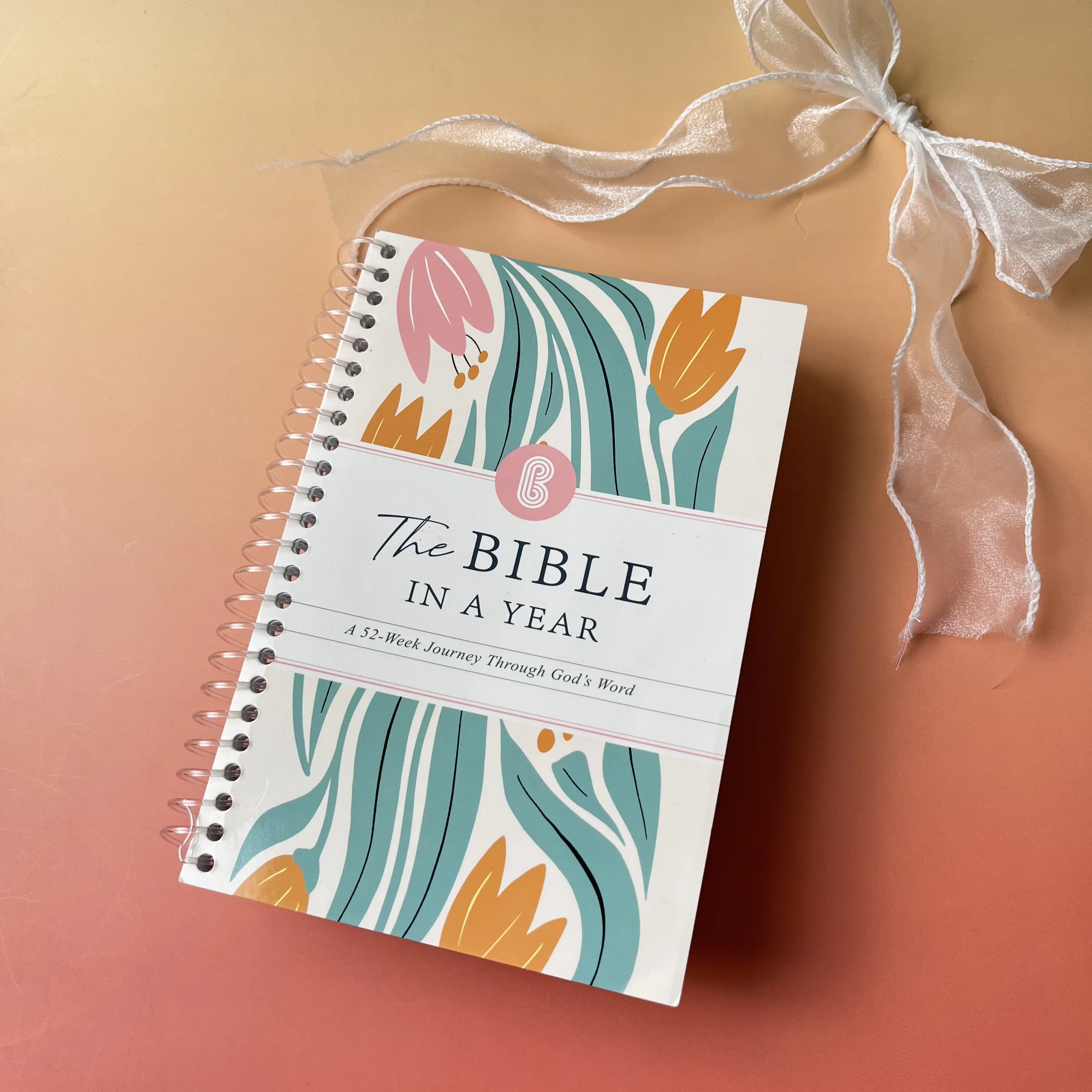 Women's 1-Year Bible Reading Plan Spiral-Bound Notebook - Abstract Floral Cover, Christian Daily Scripture Devotional Prayer Journal, Religious Faith Yearly Plan Planner
