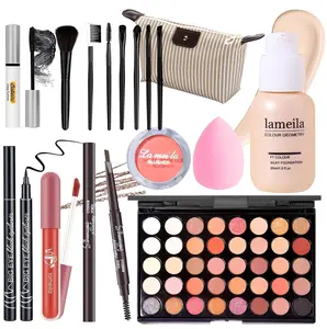 Makeup Set Full Kit for Girls Teens Women, Makeup Present Set, Includes Eyeshadow, Foundation, Blusher, Eyebrow Pencil, Mascara, Eyeliner, Brushes, Lip Gloss, Sponge, Cosmetic Bag