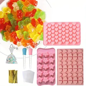 4 Set Silicone Gummy Molds with Pipettes, Transparent Candy Wrapping Pouches & Torsion Bars - Food-Safe, Easy Release Chocolate Jelly Sweets Moulds for DIY Treats