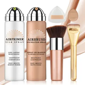 QIUFSSE Airbrush Foundation+Airbrush Makeup Primer Set Long Lasting Moisturizing Silky Smooth Finish Lightweight Comfortable Spray On Coverage
