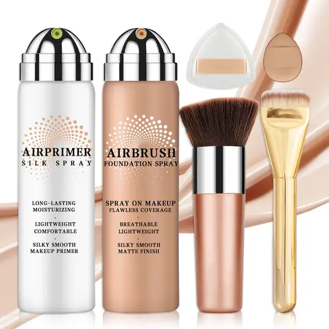 QIUFSSE Cosmetic Airbrush Makeup Set, 2-Piece Cream Bundle with Foundation, Primer, Hydrating Spray Bottle, Limited Edition Makeup Products for Face, All Skin Types, Long-Lasting, Lightweight Silky Finish for Daily Care Flawless Base
