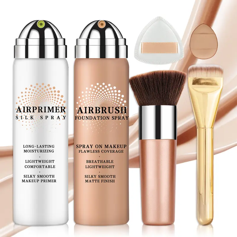QIUFSSE Cosmetic Airbrush Makeup Set, 2-Piece Cream Bundle with Foundation, Primer, Hydrating Spray Bottle, Limited Edition Makeup Products for Face, All Skin Types, Long-Lasting, Lightweight Silky Finish for Daily Care Flawless Base