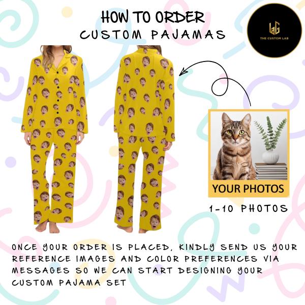 The Custom Lab Custom Face Pajama Set Personalized Photo Pajamas for Men & Women Christmas Family Sleepwear Gift 100% Polyester Herringbone Satin Lightweight Breathable Ultra Soft