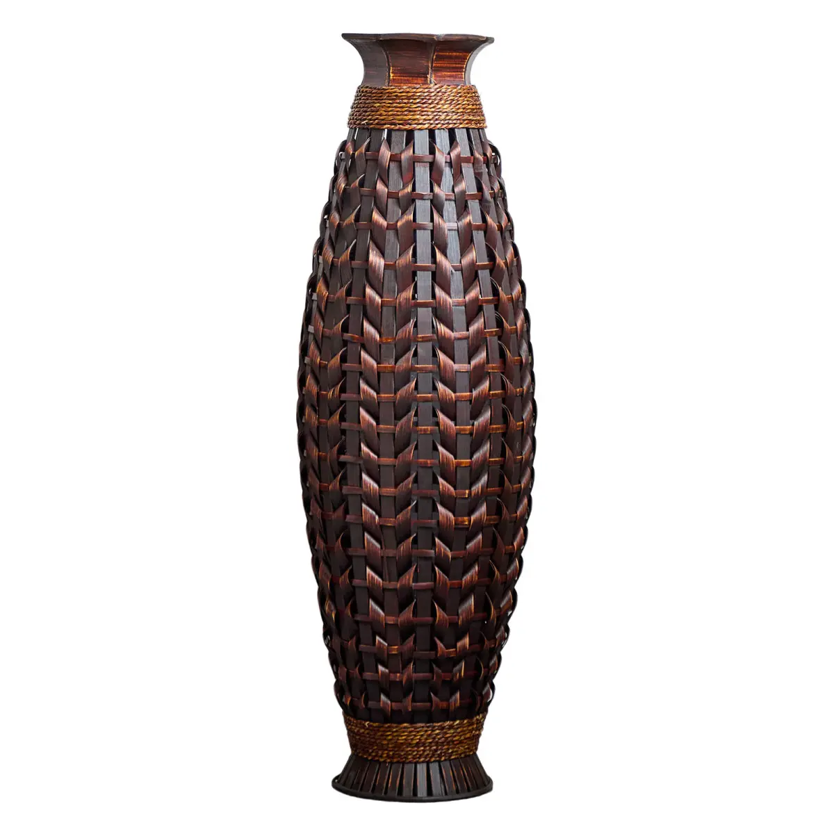 Decorative Natural Bamboo Tall Floor Vase - 38.97 in Tall, 7.67 in Diameter, Handwoven Minimalist Artistic Design Vase, Rustic Living Room Accent, Ideal for Pampas Grass & Dried Branches, Gift Option, Tall Floor Vases