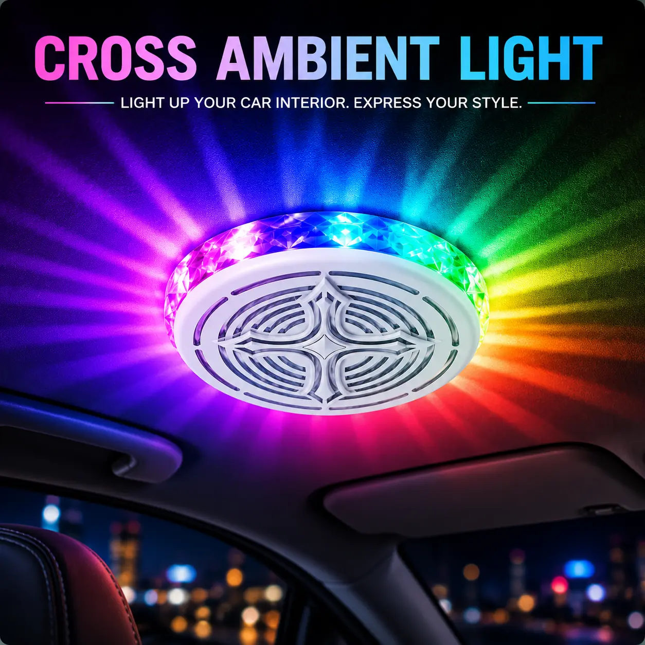 Magnetic RGB Ambient Light with Music Sync, 16 Colors LED Mood Lamp, Cross Design Portable Light for Car Interior, Bedroom & Home Decor campingessentials, Cool Car Decorations, Car Interior Decor