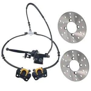 Twin Front Disc Brake Caliper Master Cylinder + 110mm Brake Rotor For Go Kart Karting ATV UTV Drift Trike Golf Cart Quad Buggy Dune Moped Lawn Mower Four Wheeler Tricycle DIY Rebuild Upgrade