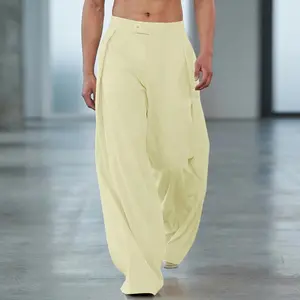 INCERUN Men's Old Money Minimalist Wide Leg Pants - Plain, All Seasons, Relaxed Clean Fit, Full Length, Structured Drape Menswear for Upscale Brunch & Coastal Resort Wear - Fashion Casual Trousers,summervibes