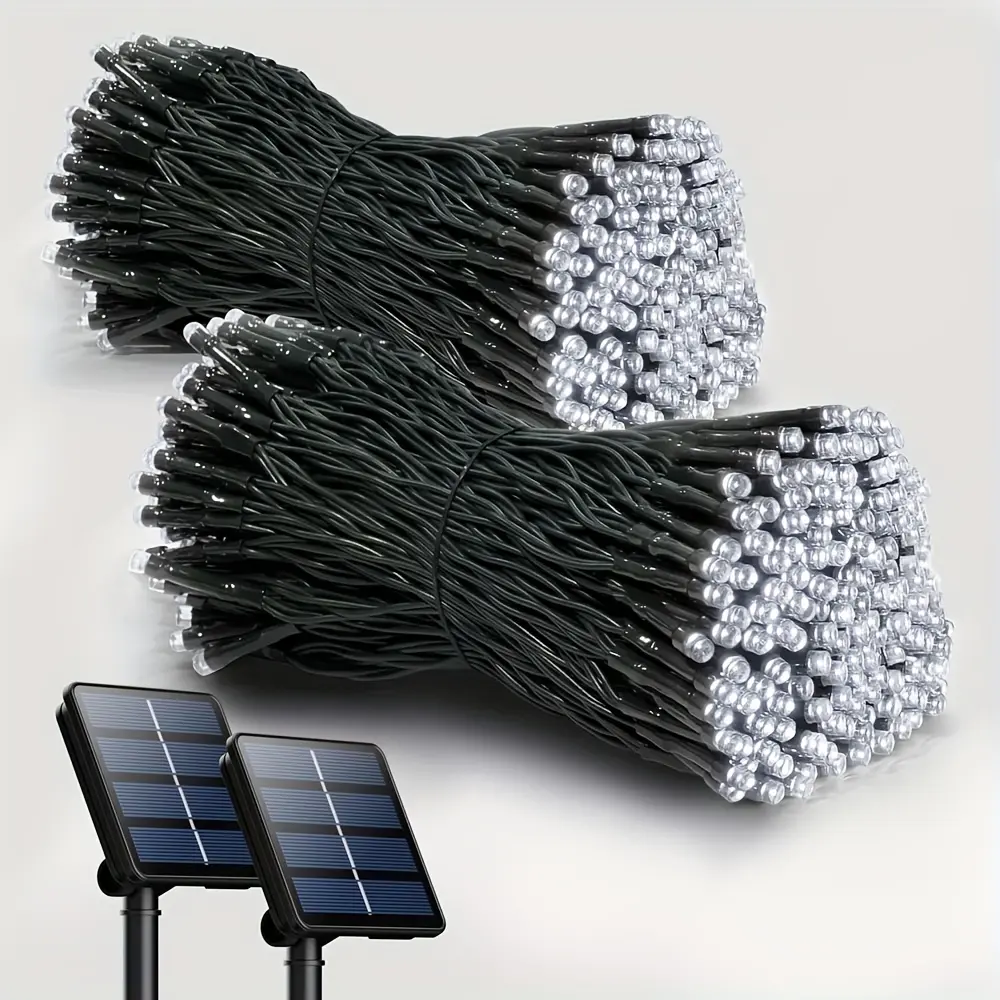 1pcs 40ft/2pcs 80ft Solar LED Christmas Lights, Ultra Bright LED String Fairy Lights Outdoor with 8 Lighting Modes for Independence Day Xmas Wedding Party Garden Yard Decorations