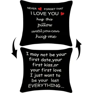 Never Forget That I Love You HUG This Pillow Until You Can HUG Reversible Decor Throw Pillow Case Decor for Home Bedroom, 18'' x 18'' Pillow case, Gifts Long Distance Relationship, Boyfriend (black)