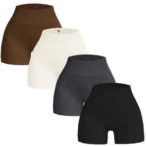 Women's Ribbed Cycling Shorts - High Waist Seamless Biker Shorts, Yoga & Workout Shorts (Tummy Control)