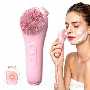 【Mosnami】 Facial Cleansing Brush, Rechargeable Silicone Face Scrubber with Nose Brush & Lanyard, Vibrating and Heating Facial Cleansing Massager, Deep Cleansing Waterproof Face Brush for Men and Women