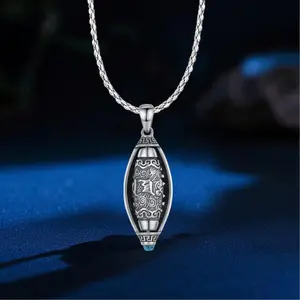 Buddha Stones Tibet Om Mani Padme Hum Protection Necklace Rotatable Pendant - Six True Words 'Om Mani Padme Hum