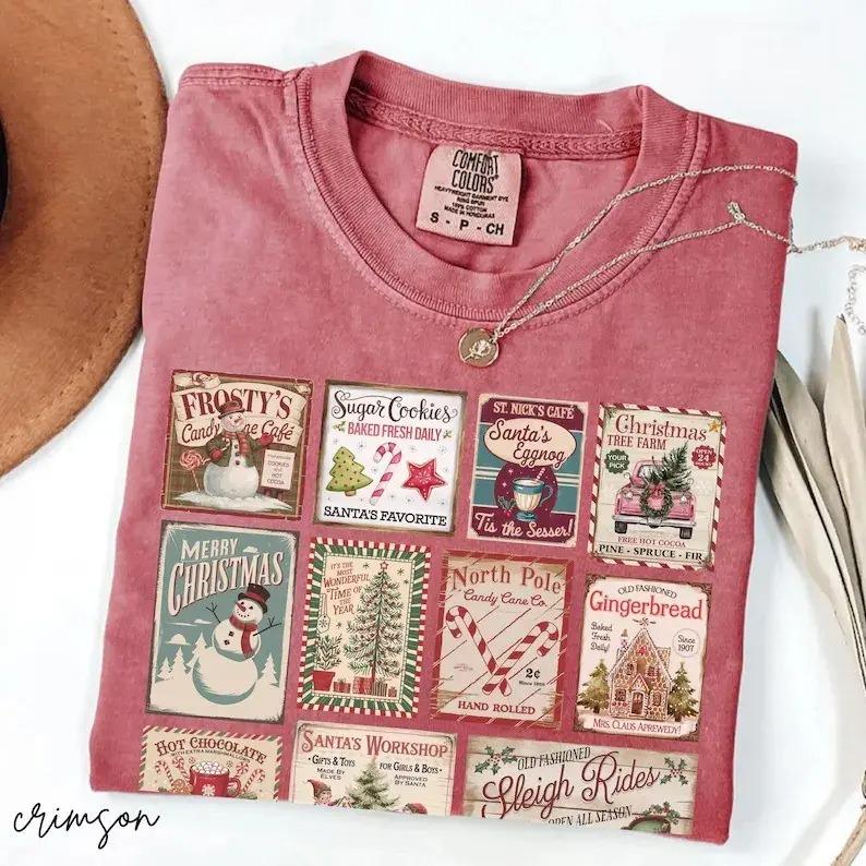 Comfort Colors Vintage Christmas Shirt, Womens Christmas Vibes Shirt, Christmas Stamps Tee, Retro Holiday Party Tee, Festive Winter Outfits
