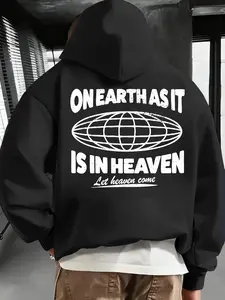 Men's Drawstring Hooded Loose Sweatshirt, Fall & Winter Casual Comfortable Hoodie, Earth Protection Print, Perfect Gift for Autumn & Winter