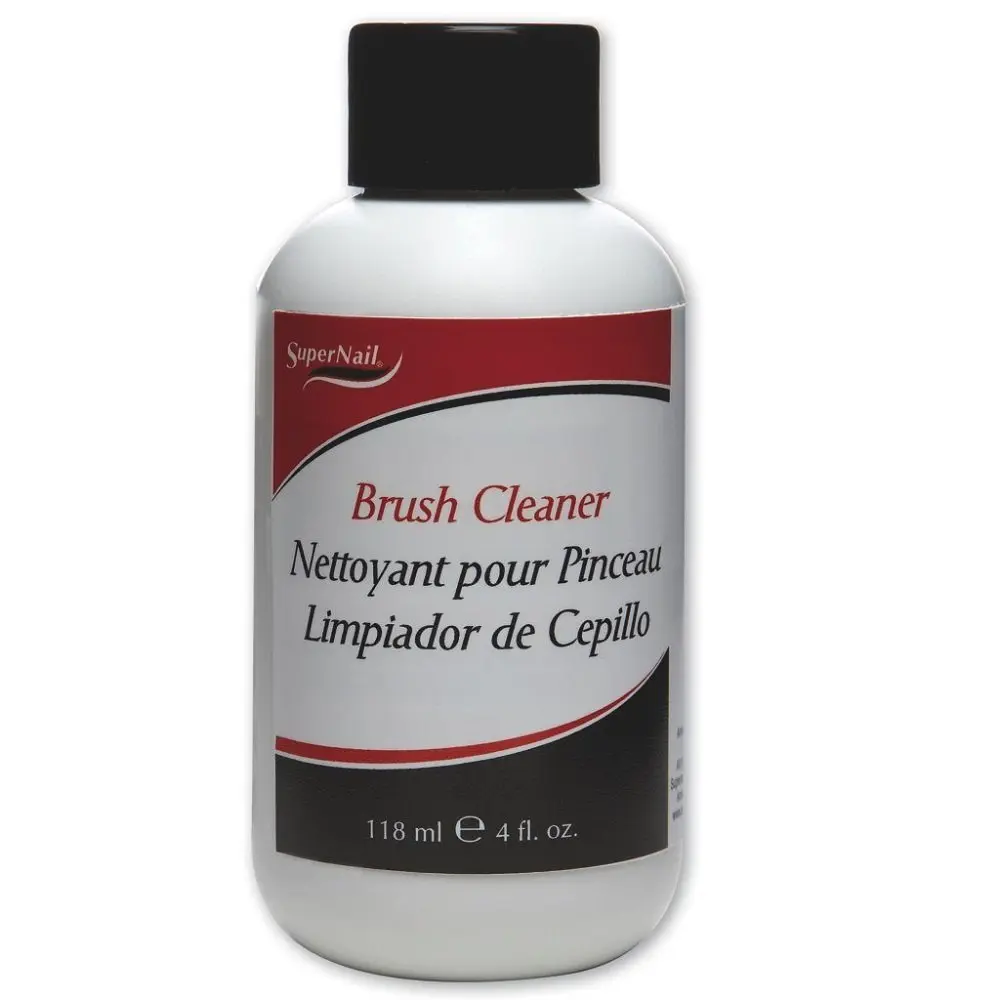SuperNail Brush Cleanser - 4 fl oz Non-Drying Nail Care Solution with Acetone, Ethyl Acetate, Butyl Acetate, Glycerin, Gently Cleans Brushes, Removes Nail Polish & Gel Residue, Extends Manicure Tool Life, Cruelty-Free