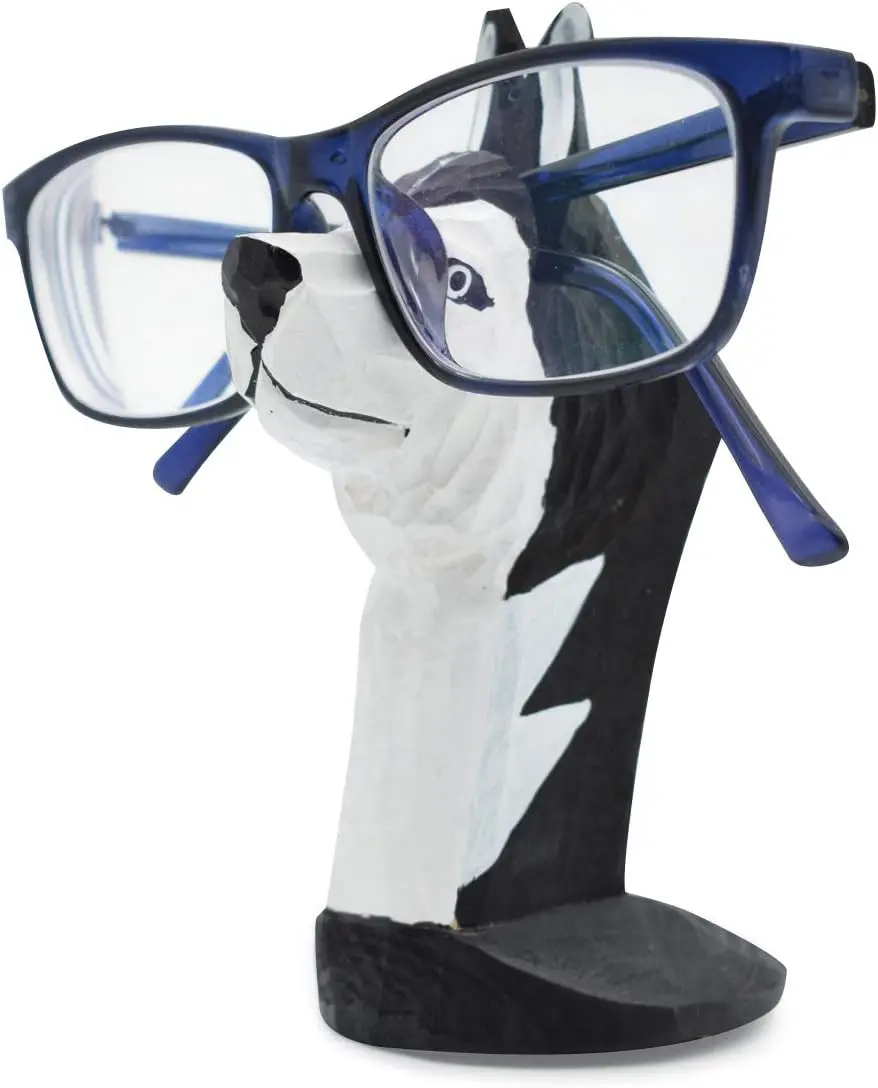 VIPbuy Handmade Wood Carving Eyeglasses Spectacle Holder Stand Sunglasses Display Rack Home Office Desk Décor Gift (Husky Dog)
